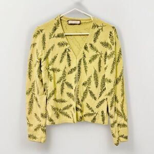Vintage Susan Martin Knit Cardigan Sweater Green Fern Leaf Beaded Embroidered M